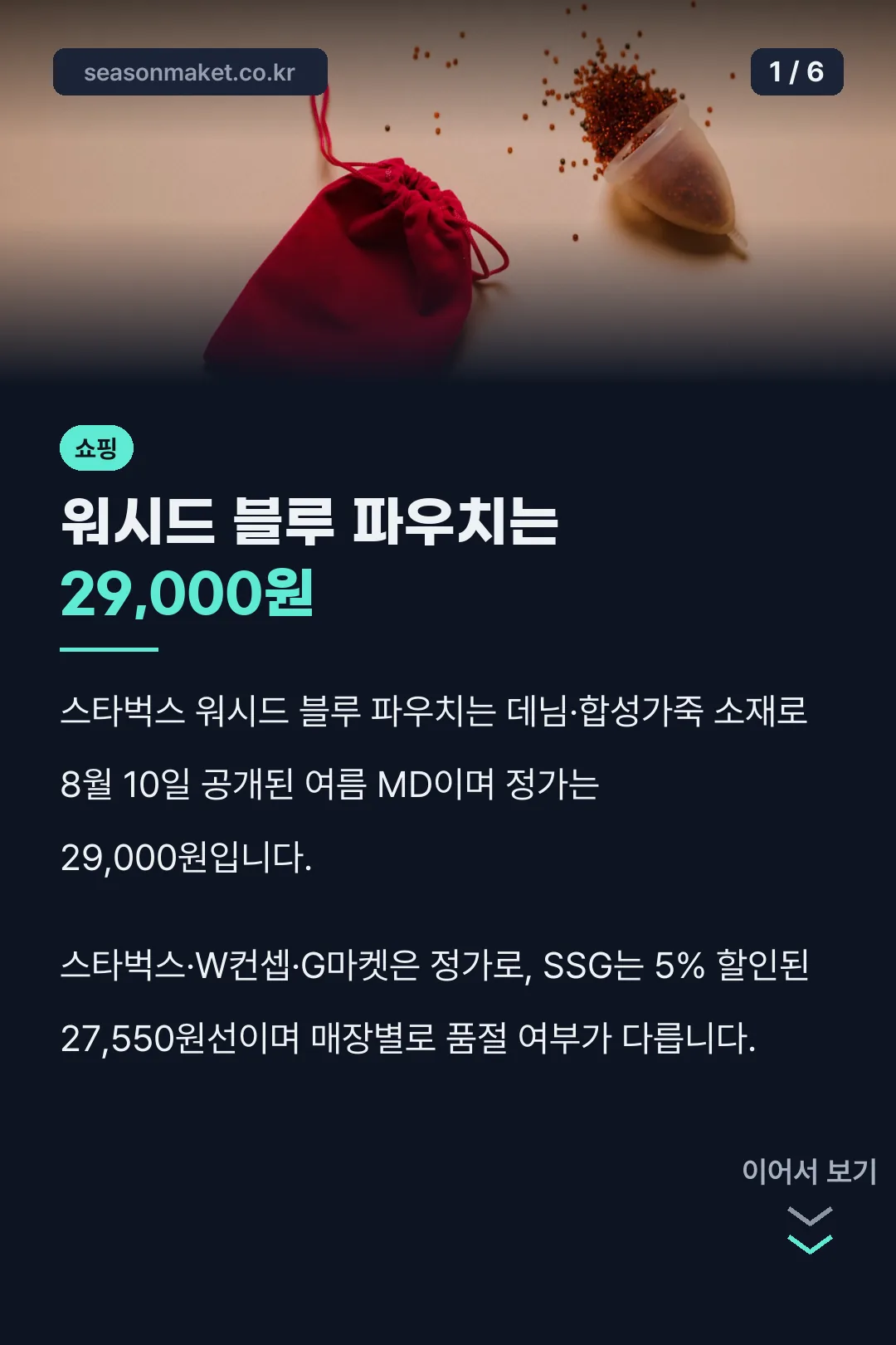 워시드 블루 파우치는 29,000원